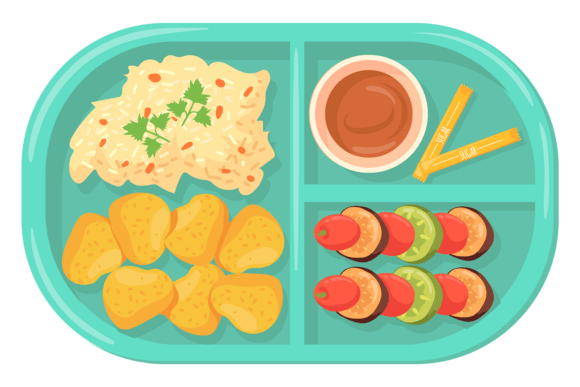 Cafeteria Tray with Food. School Canteen Graphics