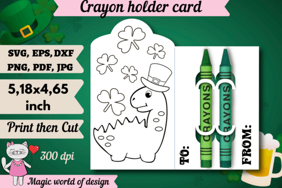 St Patrick's Dinosaur Crayon Holder Card Graphics