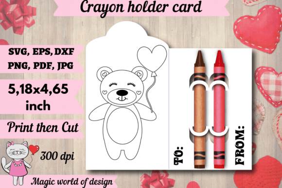 Valentine Day Bear Coloring Card Holder
